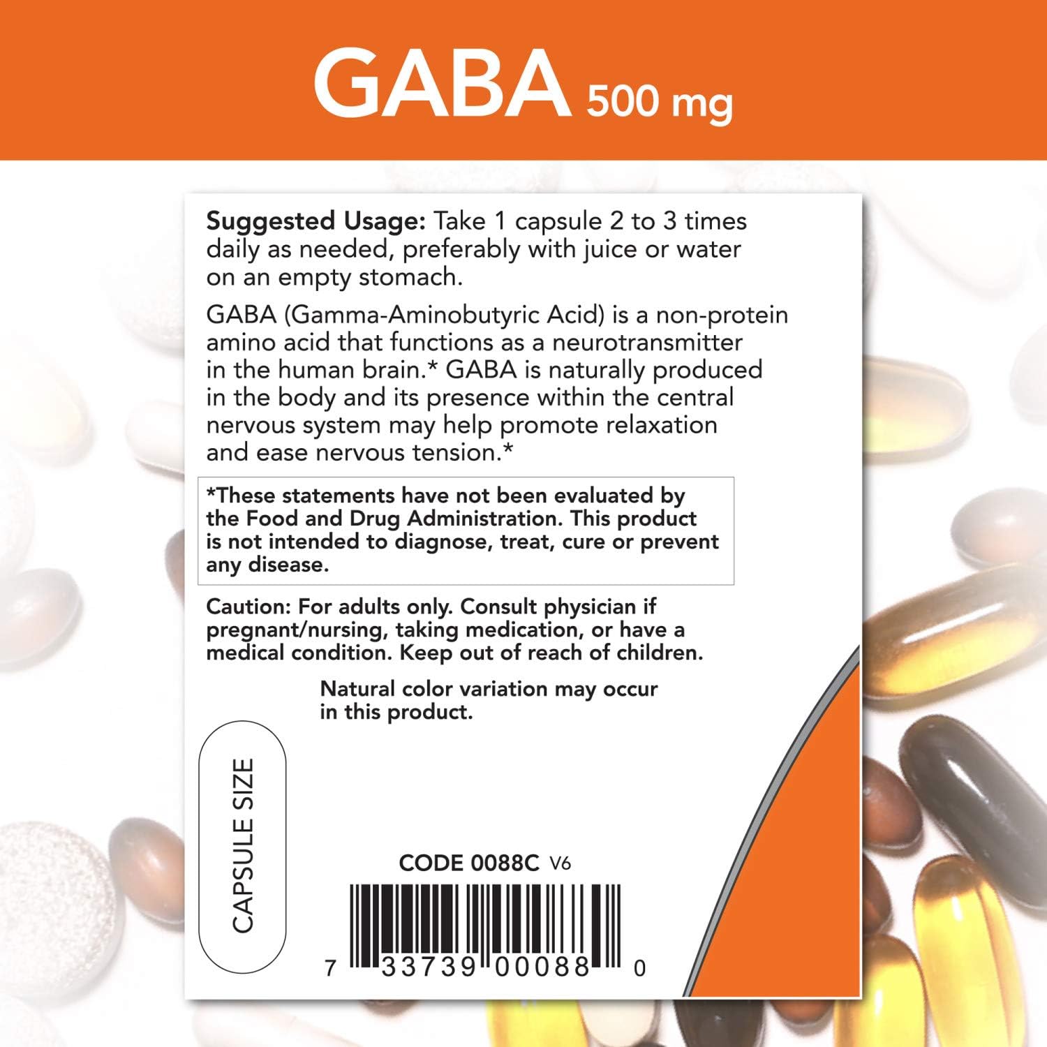 NOW Supplements, GABA (Gamma-Aminobutyric Acid)500 mg + B-6, 200 Count, Veg Capsules: Health & Personal Care