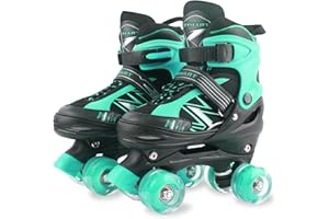 LIRENGUI Kids Roller Skates for Boys Girls Kids Toddler Beginners, Adjustable 4 Sizes Quad Boys Roller Skates with All Light Up Wheels for Indoor Outdoor Sports