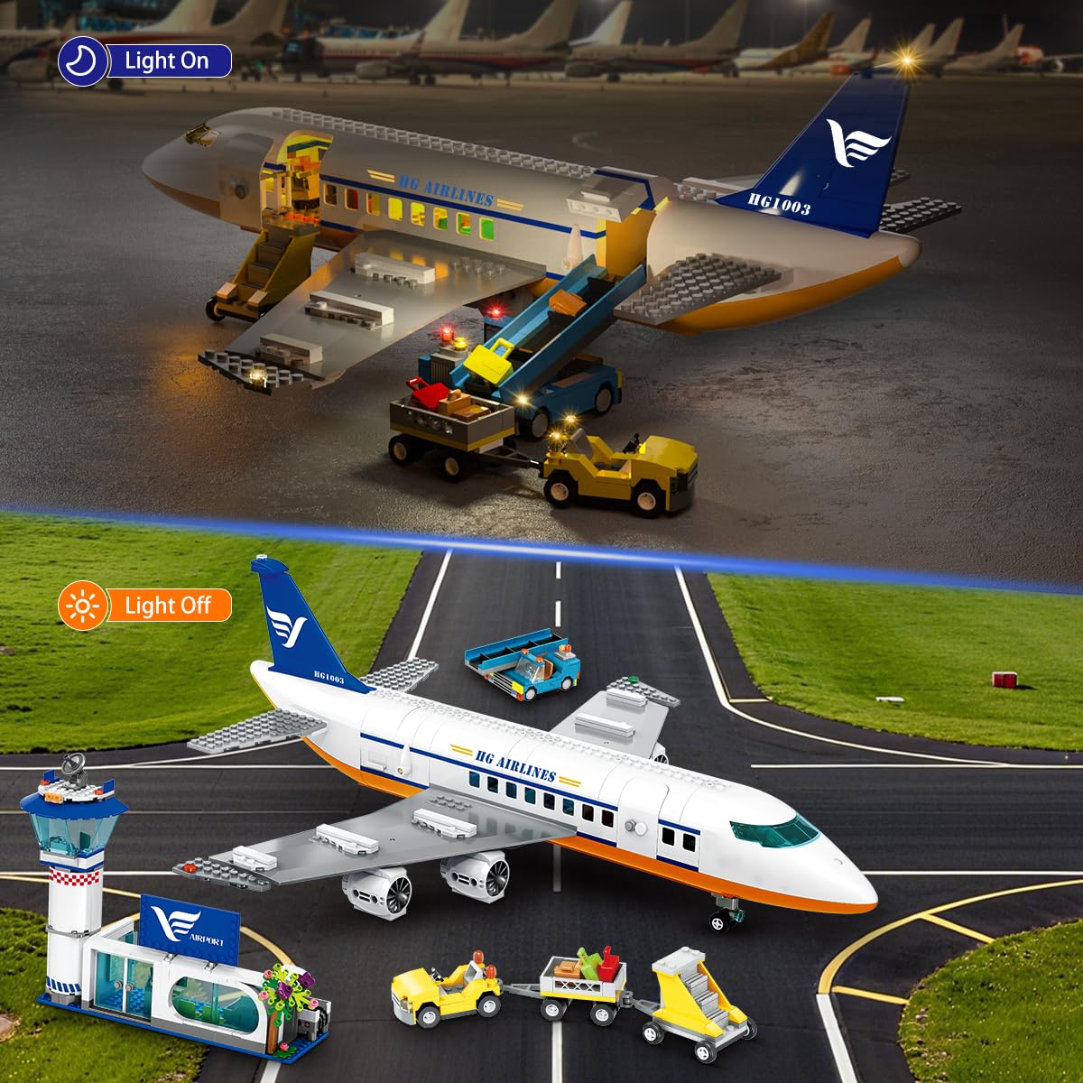 CUBIMANA 53.5CM Großes Passagierflugzeug Bausatz mit LED-Licht für Kinder 6
