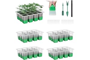 YJXFON 5 Pack Seed Starter Tray with Flexible Pop-Out Cells, 60 Cells Reusable Seedling Starter Trays for Indoor Greenhouse Gardening(Green)