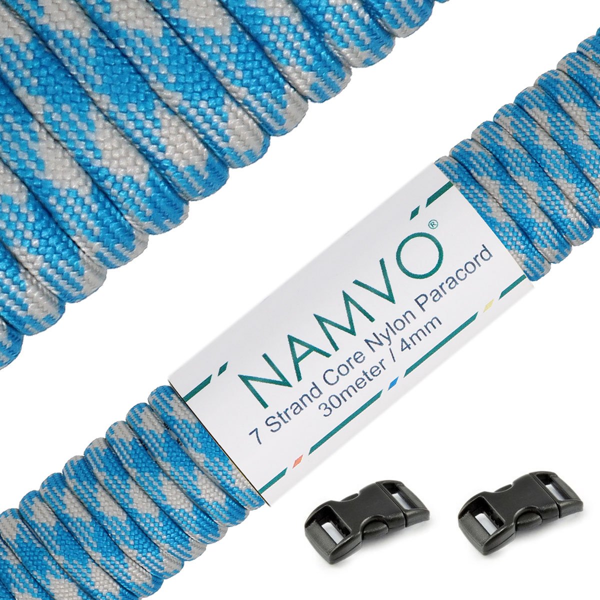 Namvo 550 Paracord Mil Spec Type III 7 strand parachute cord Total Length 100ft / 30 Meters, Sky blue + light gray