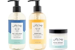 TUBBY TODD Essentials Baby Bath Gift Set – 8.5oz Hair+Body Wash, 8.5oz Bubble Bath & 3.5oz All Over Ointment