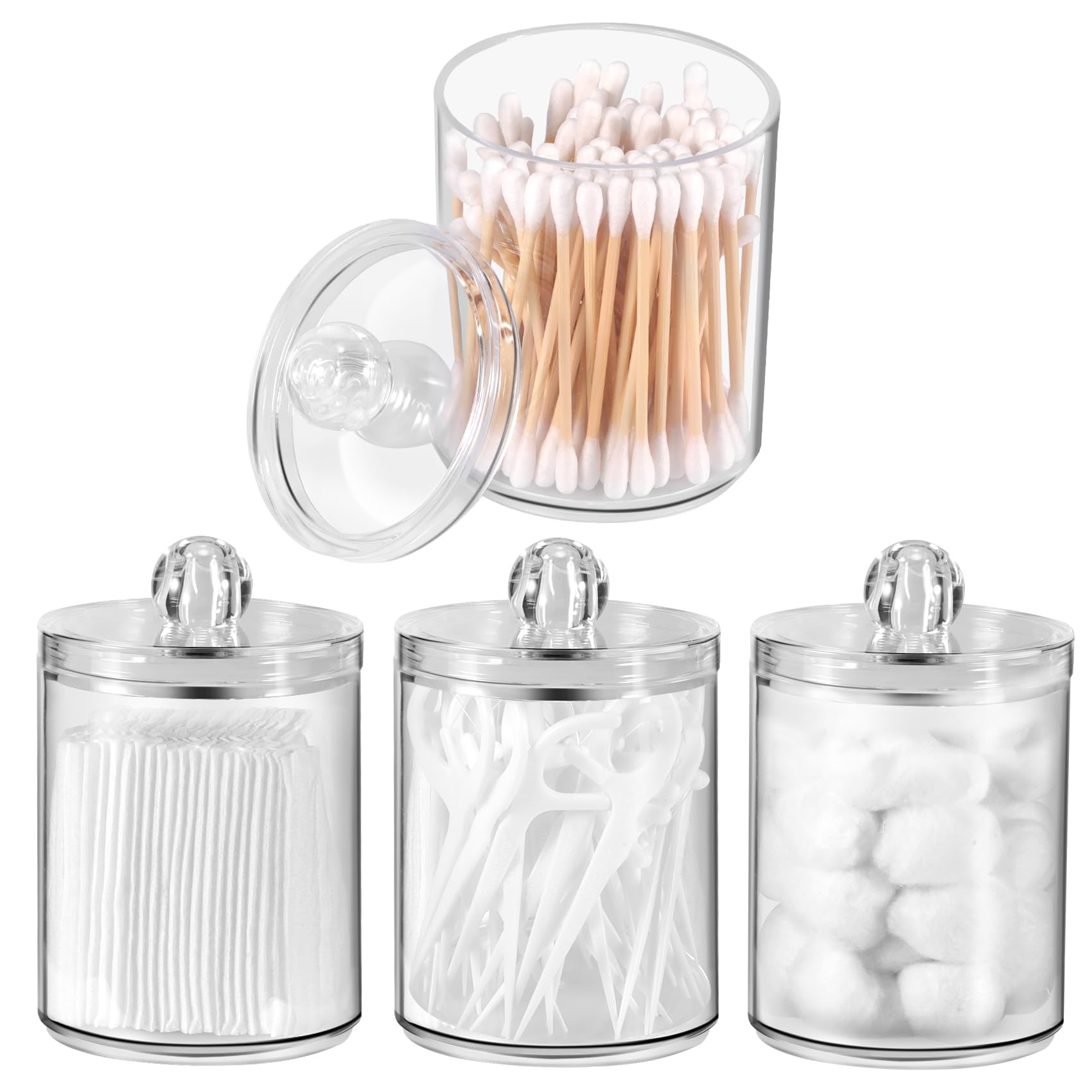 Annhua 4 Pcs Cotton Bud Holder 10 Oz Cotton Pad Holder with Lids, Plastic Bathroom Jars for Facial Pads, Swabs, Dental Picks, Hair Bands, and Hair Clips - Clear
