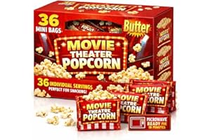 36 Pack Movie Butter Popcorn Snack Bags – Mini Grab & Go Microwave Popcorn – Theater Style Buttery Flavor – Bulk Box for Even