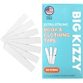 Big Kizzy Extra Strong Body and Clothing Tape Strips (50 pc) | Clear Double Sided Fashion Tape for Women for Clothes, Dresses, Skin, Fabric, or Hems