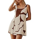 MISSACTIVER Women Sleeveless Mini Dress Print Backless Square Neck Tank Dress Boho Vacation Sundress Shift Dresses