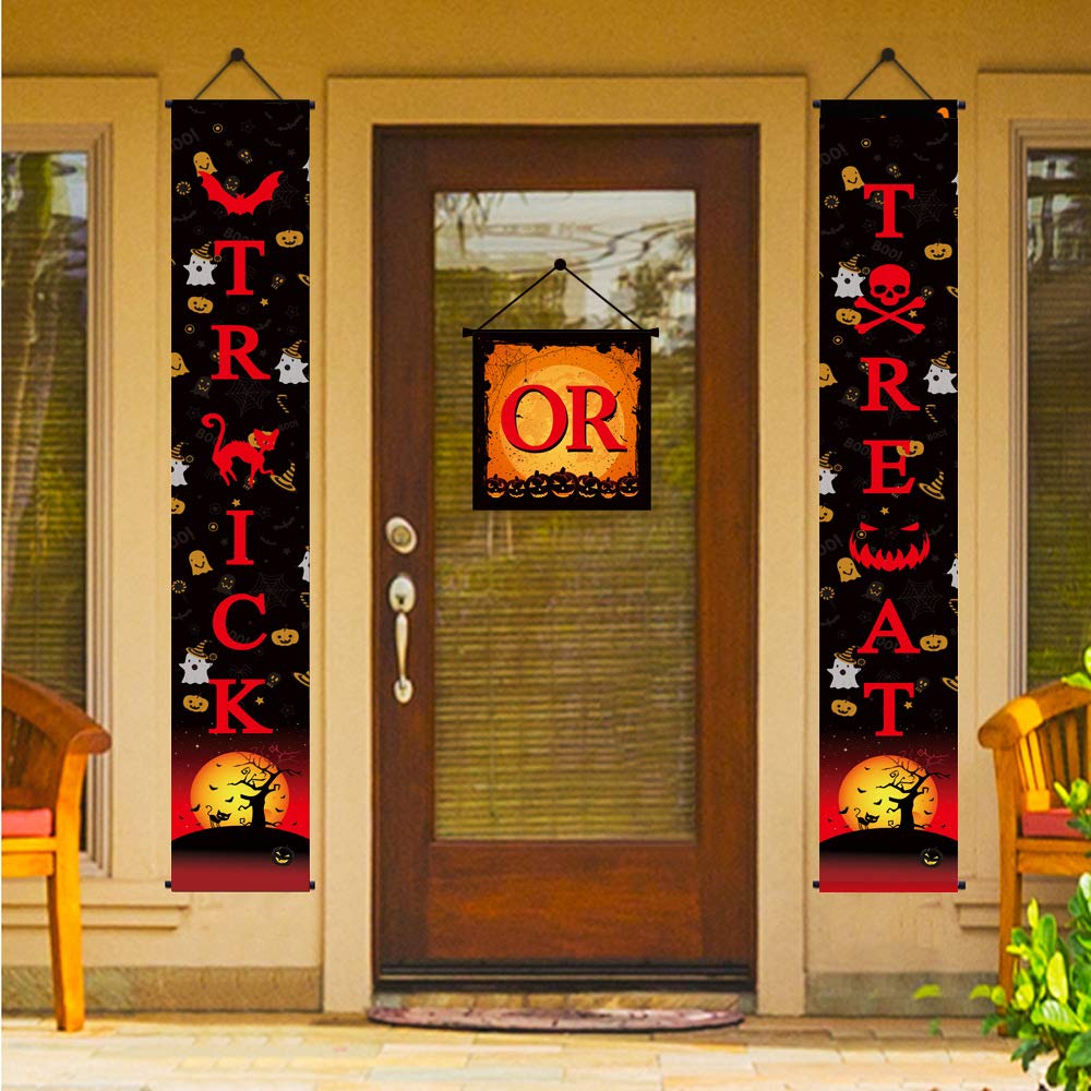 Trick or Treat Halloween Banner, Halloween Decorations Outdoor Hanging Signs for Home Office Porch Front Door, Halloween Decorations for Ready to Welcome Kids,30x180cm