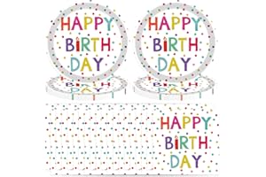 40 Pcs Birthday Plates & Napkins Party Supplies, Disposable Happy Birthday Dots Design Paper Plates and Napkins Tableware Set