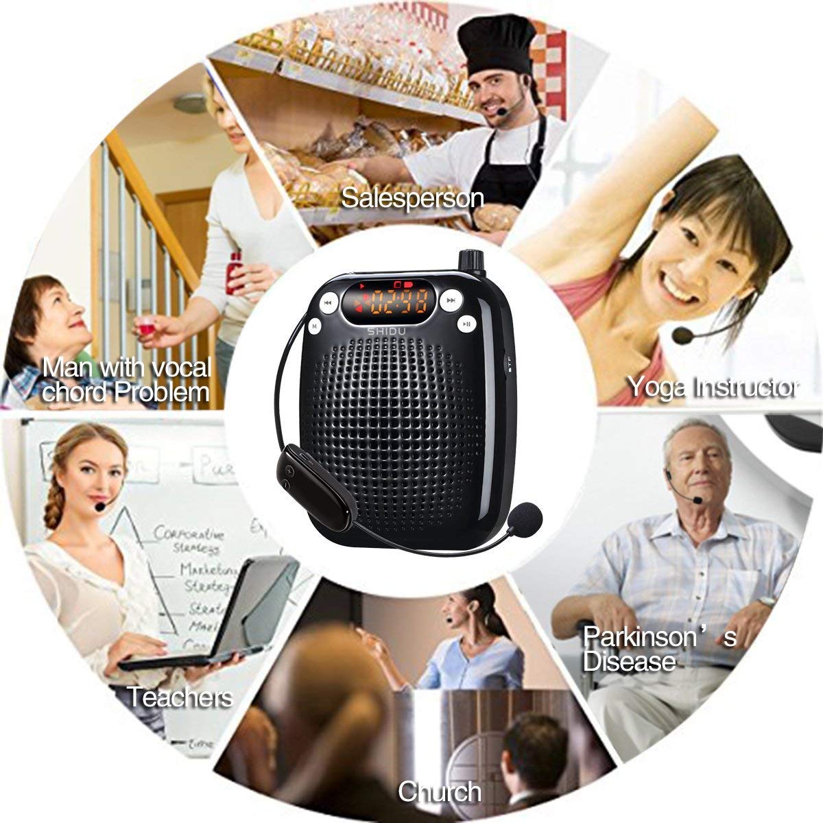 10W Wireless Voice Amplifier, Portable PA System Speaker with UHF Wireless Microphone Headset for Teachers, Tour Guides, Coacher, Singing, Training and Presentation