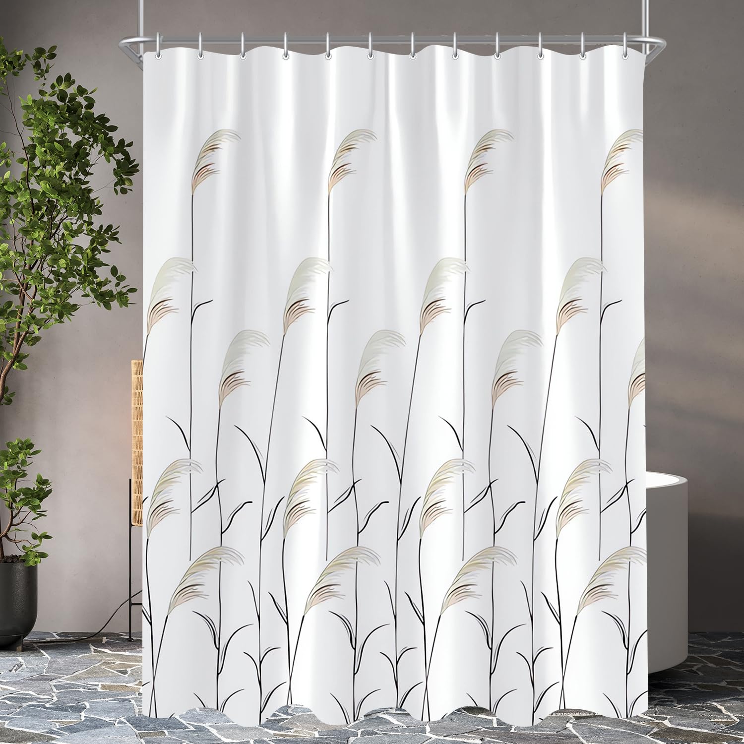 Lerores Shower Curtain, 120 x 200 cm, Wheat Ear, Weighted Hem, Anti-Mould, Water-Repellent, Washable Polyester Fabric Bath Curtains with Eyelets and 8 Shower Curtain Rings for Bathroom, Bathtub