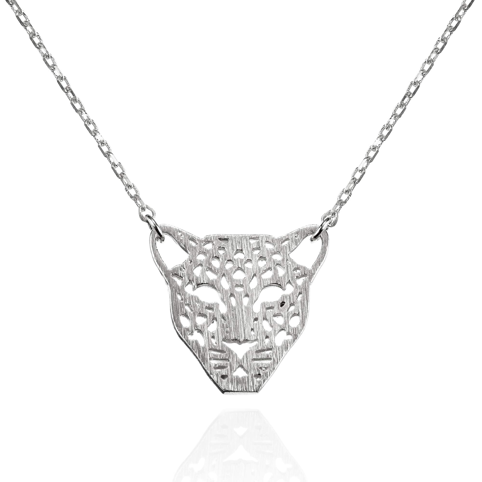 Namana Panther Pendant Necklace. Brushed Finish Feline Necklace. Silver or Gold Pendant Necklace for Women with Gift Box.