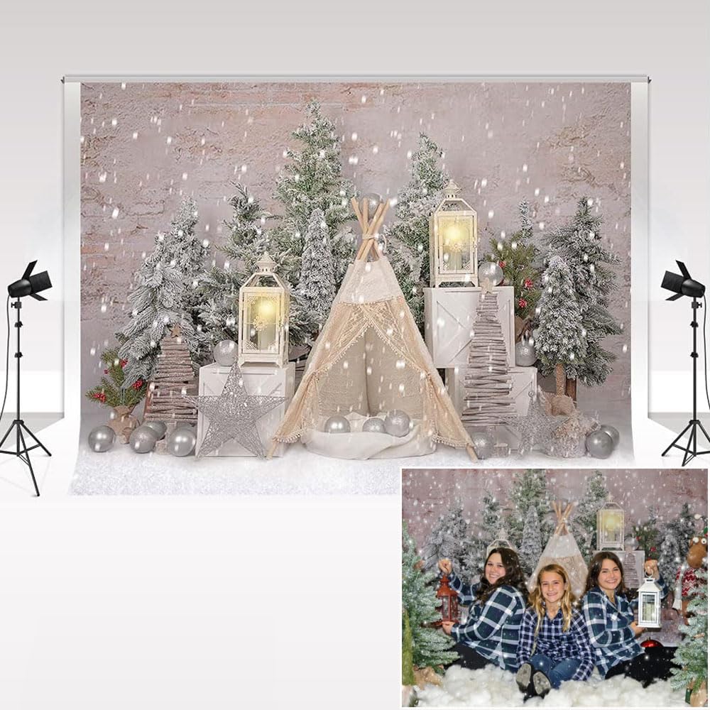 Kate Merry Christmas Theme Photo Backdrop Xmas Tree Tent Snowflake Photography Background for Photoshoot Family Party Kids Background Photo Studio Props 10x6.5ft/3x2m