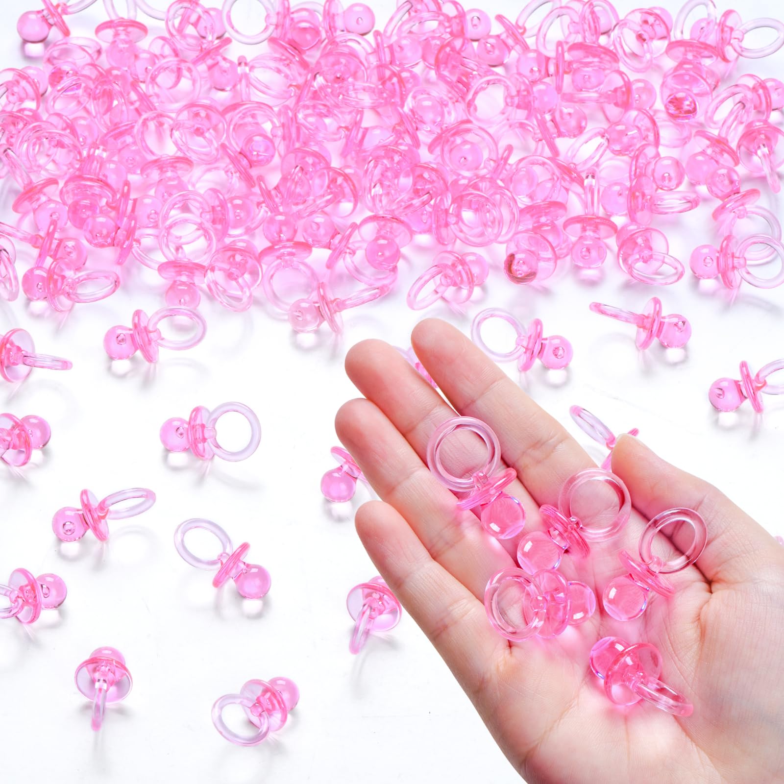 Photo 1 of 50 Pcs Mini Pacifiers Baby Shower Games Girl, 1.25 Inch Cute Baby Shower Pacifiers, Bulk Acrylic Pacifier for Party Table Scatter, Pacifier Hunt Game, Gender Reveal Decoration Party Favors(Pink)