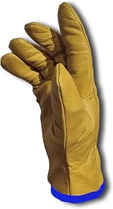 LLB Premium Fleece Lined Yellow Leather Winter Thermal Gloves Large 9 view 3