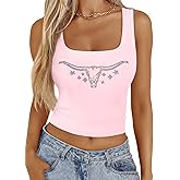 UNIQUEONE Boho Cow Skull Tank Tops Women: Cowgirl Shirt Rhinestone Western Country Concert Outfits Graphic Sleeveless Top