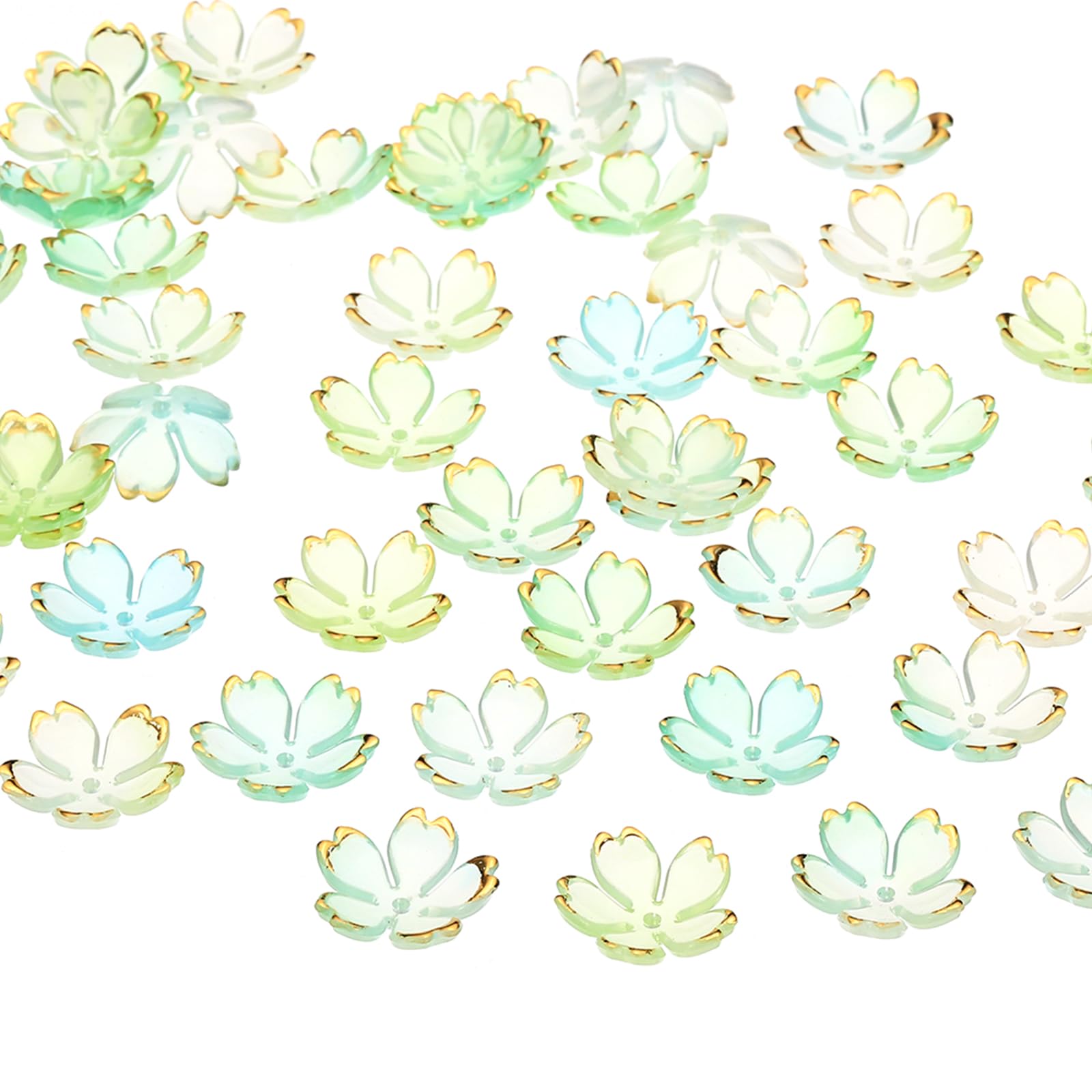 PATIKIL Acrylic Flower Beads, 100 Pcs 18mm Gold-Plated Gradient Cherry Blossom Floral Spacer Beads for Bracelets, Earrings, Necklaces, Jewelry Making and DIY Crafts, Blue-Green Gradient