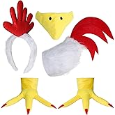 Tequise Rooster Costume Accessories - Comb Headband, Chicken Tail, Beak Nose Mask, Feet Costume Shoes Covers, Yellow-White