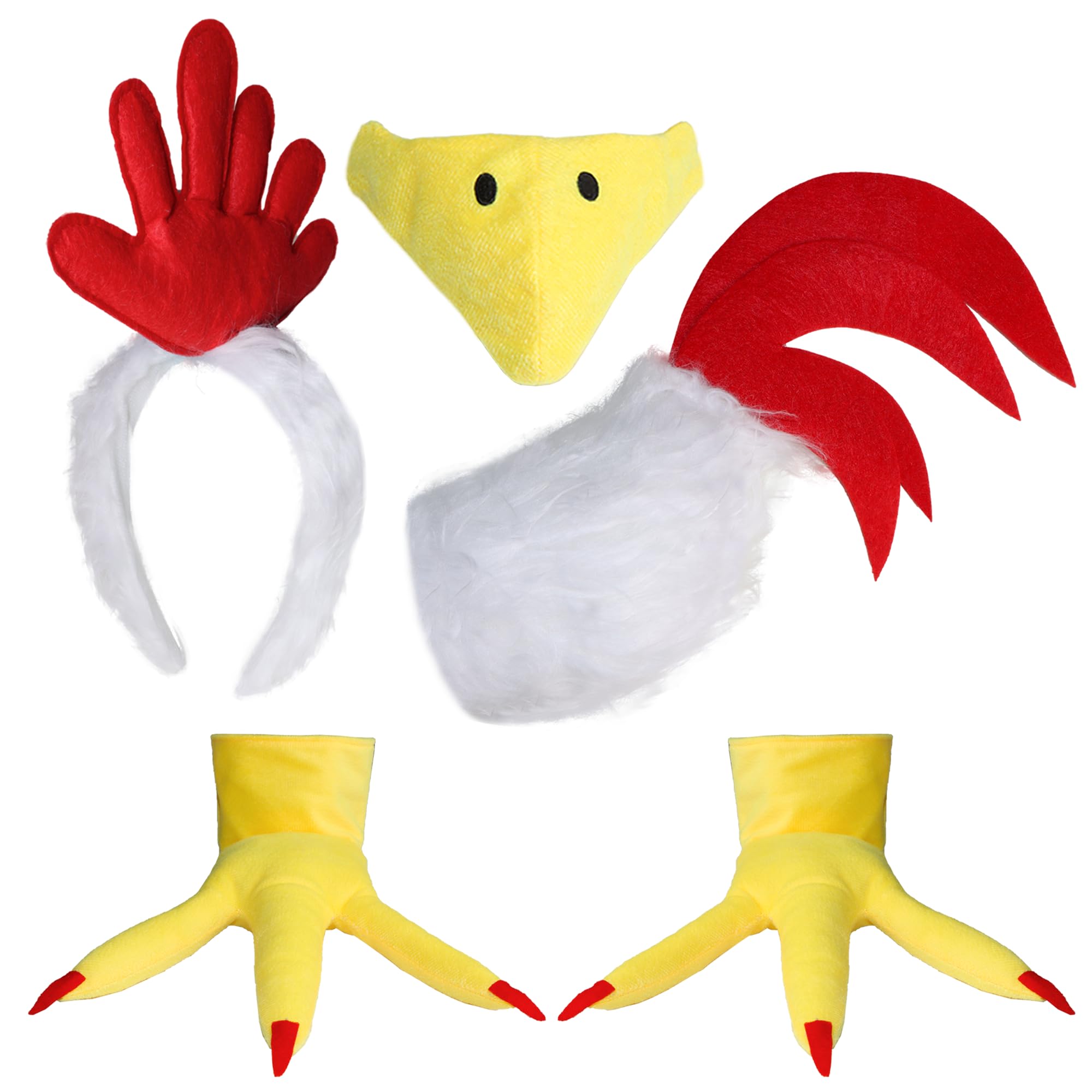 Photo 1 of Tequise Rooster Costume Accessories - Comb Headband, Chicken Tail, Beak Nose Mask, Feet Costume Shoes Covers, Yellow-White