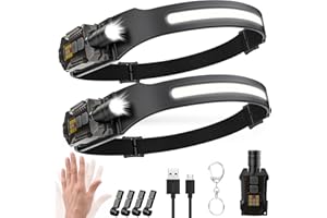 Headlamp Rechargeable,2000 Lumens Super Bright 230° Wide Beam Adjustable Focus Head Lamp with Motion Sensor,9 Modes with UV L