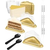 Wuqoioo Cake Slice Container, 100 Pack Individual Cake Slice Containers Disposable Cheesecake Containers With Lids For Cake, Tiramisu, Mousse, Dessert (Gold)
