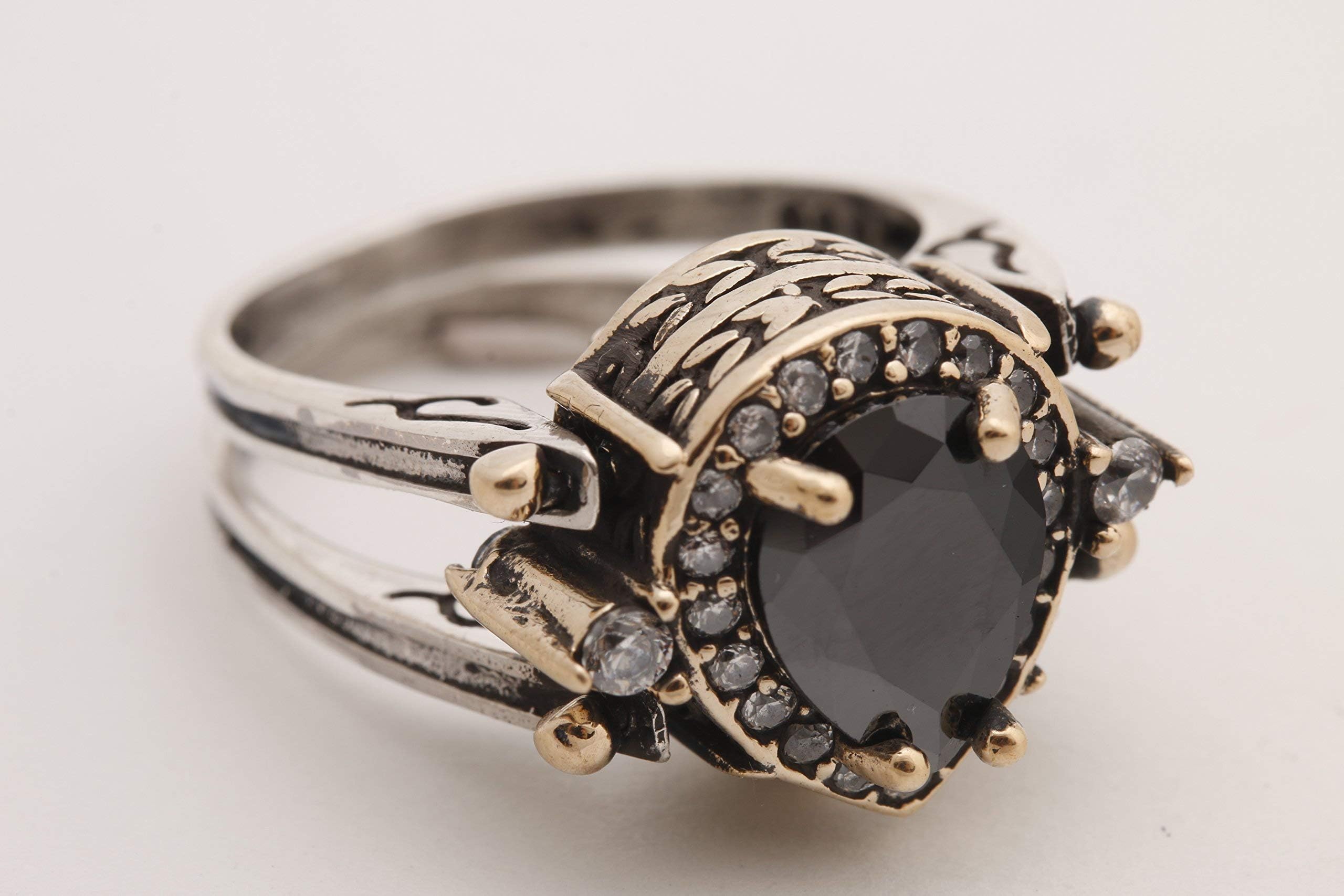 HandmadeElegant Reversible 925 Sterling Silver Ring for Women Jewelry - Handcrafted in Turkey, Featuring Drop Shape Pear Cut Shiny Black Onyx Topaz 925 Sterling Silver Ring Size All