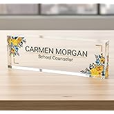 ARTSWAVE Office Name Plate Personalized | Custom Name Plates for Desks on Acrylic Glass Decor | Office Desk Decor Nameplate | Desk Accessories | Yellow Flower