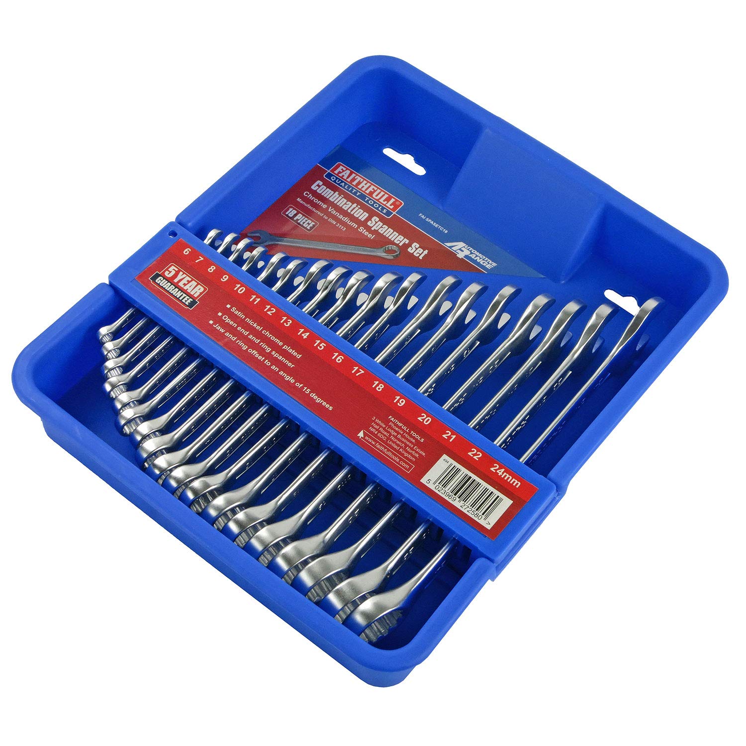 Faithfull SPASETC18 Combination Spanner CV Set 6-25mm (18 Pieces)