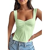 GTETKDE Women's Sexy Sleeveless Skinny Crop Tank Tops Strappy Slits Pleated Bustier Sweetheart Neck Backless Y2K Cropped Cami