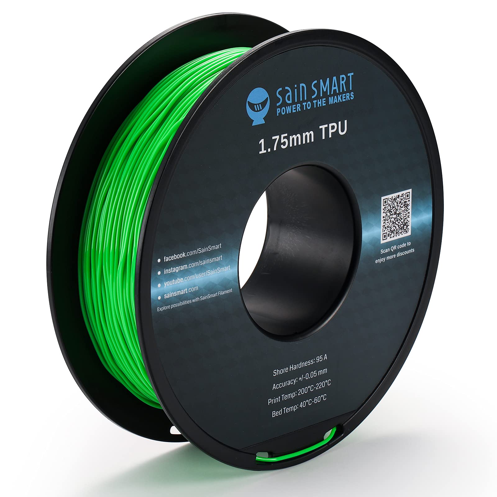 SainSmart Neon Color TPU, 1.75mm Flexible TPU 3D Printer Filament 800g, Dimensional Accuracy +/- 0.05 mm, Neon Green