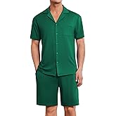 Ekouaer Mens Pajamas Set Short Sleeve Sleepwear Button Down Soft Loungewear 2 Piece Pj Shorts Sets with Pockets