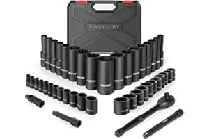 Eastvolt Mechanic Tool Kits, Drive Socket Set, 46 Pieces Socket Set with 72 Teeth Reversible Ratchet, Metric/SAE (ASK06)