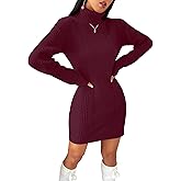 SunnyMelody Womens Turtleneck Cable Knit Sweater Dress Winter 2025 Christmas Ladies Dressy Long Sleeve Mini Dresses