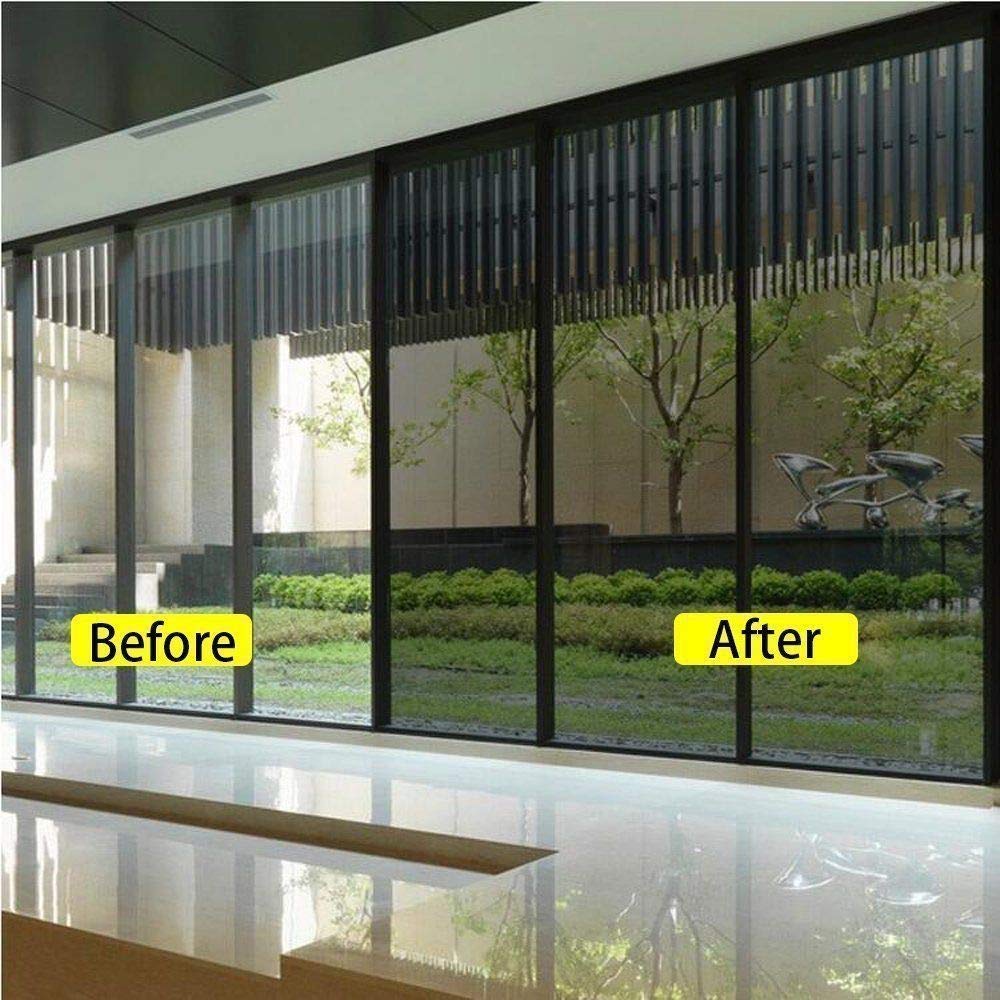 Dolwis Store One Way Window Film Daytime Privacy Static Cling Self Adhesive House Film Glass Window Tint Heat Control Mirror Film (Black Silver, 35.4 Inch x 13.1 Feet)