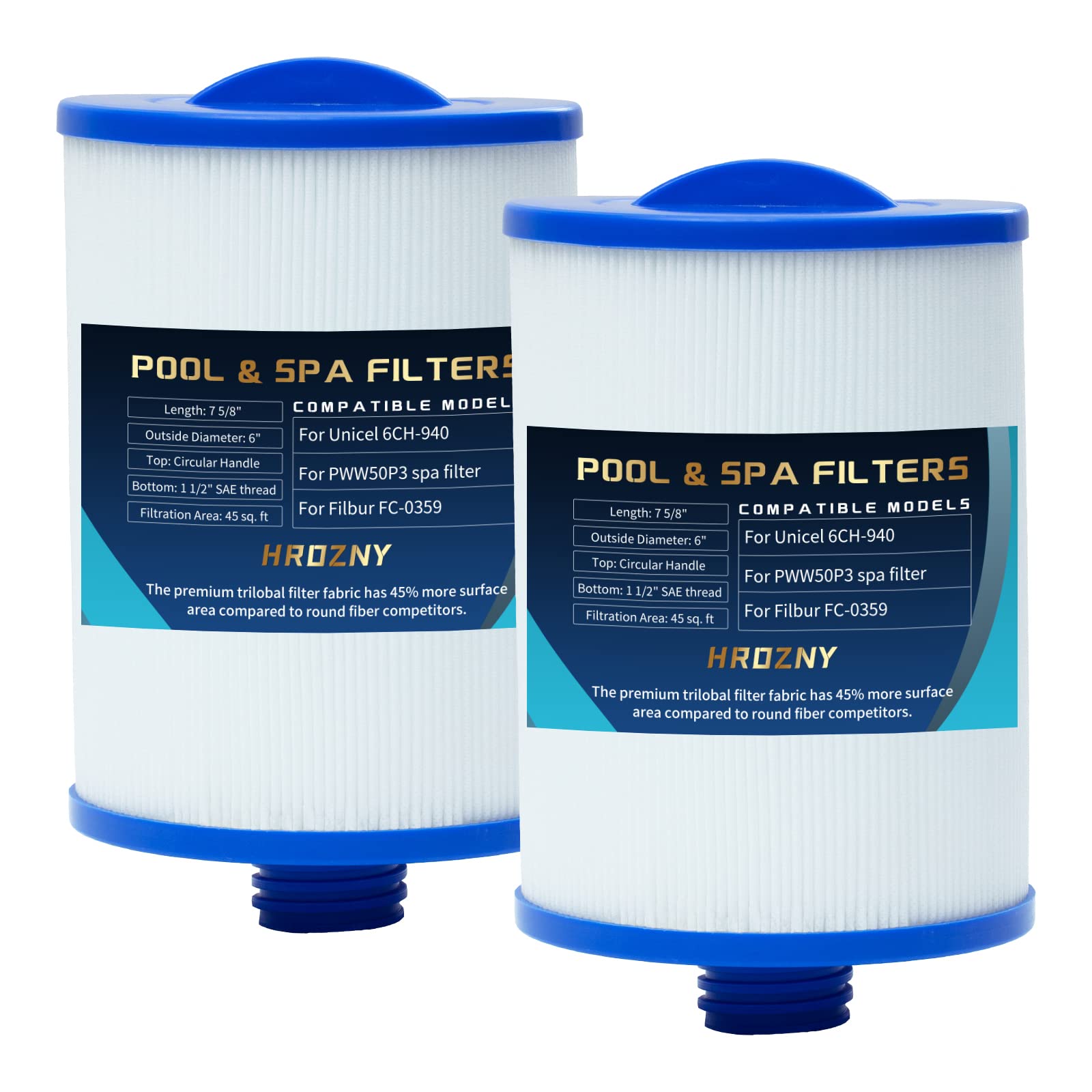 Hrozny Spa Filter Cartridge Replacement for Unicel 6CH-940, PWW50P3, Filbur FC-0359, Waterway Plastics 817-0050, 378902, 03FIL1400 Whirlpool Filter, Pack of 2