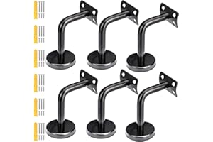 ZOENHOU 6Pack Black Stainless Steel Handrail Brackets, Curved Handrail Brackets for Round Rails, Stairway Hardware Railing Bracket Holders with Mounting Screws for Home Decor Shopping Malls