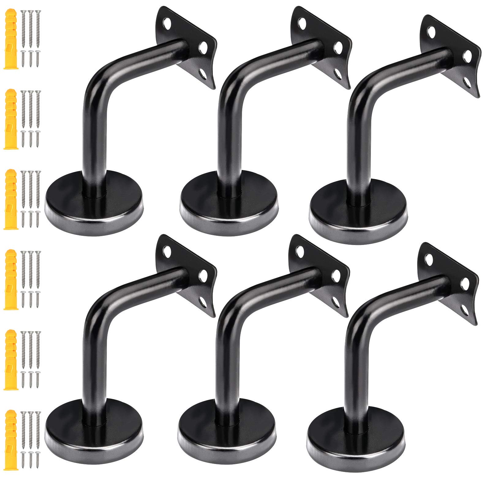 Photo 1 of ZOENHOU 6Pack Black Stainless Steel Handrail Brackets, Curved Handrail Brackets for Round Rails, Stairway Hardware Railing Brackets Handrail Holders with Mounting Screws for Home Decor Shopping Malls
