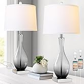 Table Lamps Set of 2 with Touch Control, 3-Way Dimmable Modern Glass table lamp for Living Room with USB C and A Charging Por