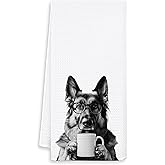 OSLYSOF Funny Coffee German Shepherd Kitchen Towels, German Shepherd Gifts Dish Tea Towel for Kitchen Coffee Bar Station Decor, Dog Lovers Mom Gifts Hand Towels, 16x24 Inch