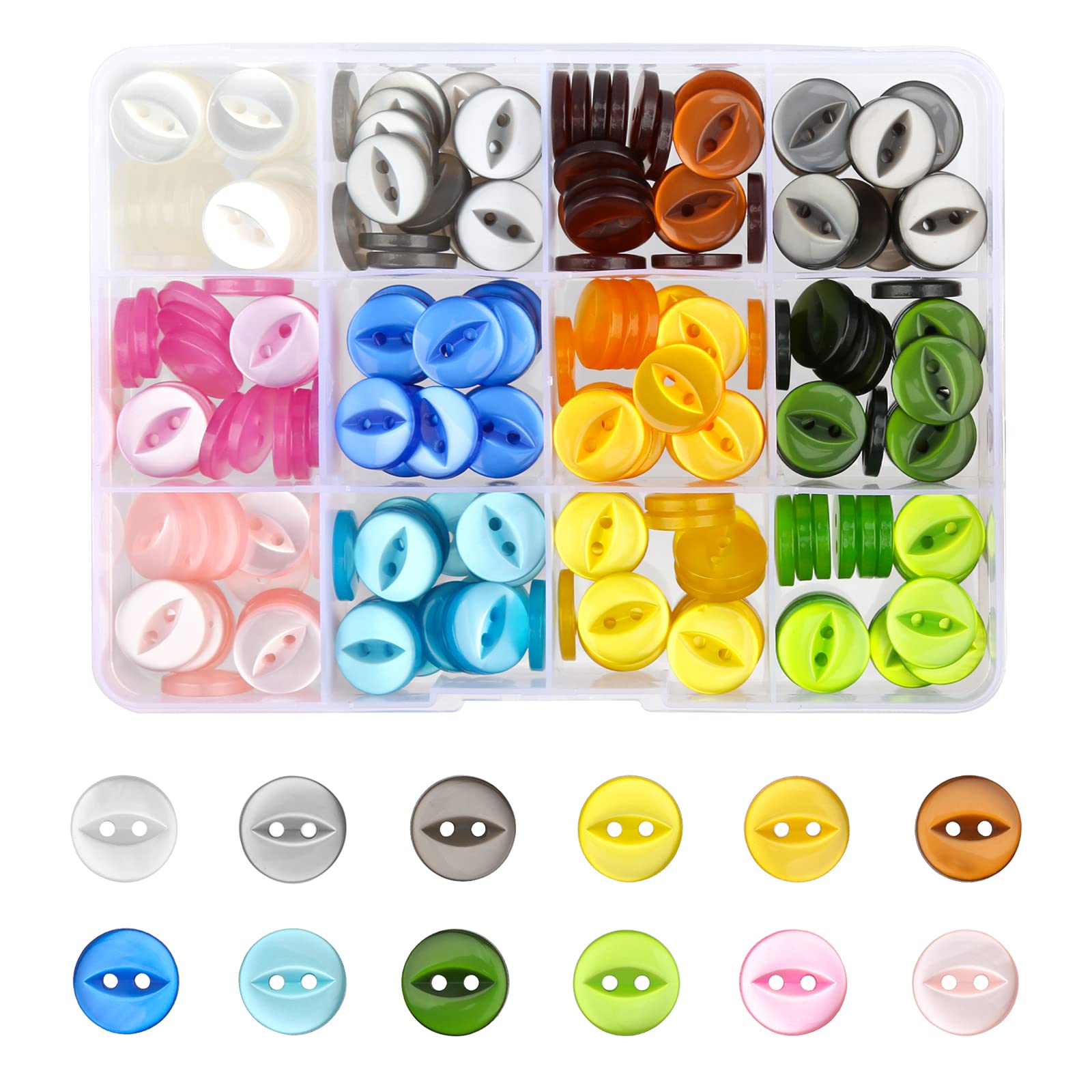 240 Pcs Round Fish Eye Buttons 2 Hole Resin for Baby Cardigans Knitting Sewing Crafting DIY Handmade, 12 Colors (14 mm/ 0.55 Inch)