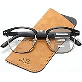 JOLLYNOVA Mens Premium Progressive Reading Glasses, Fashion Half Frame Blue Light Blocking Computer Multifocus Readers (Progressive & Black, 3, Diopters)