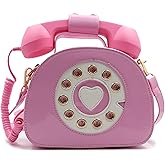 QiMing Retro dial telephone Crossbody Shoulder Bag,Pu Movable microphone Purse for Women