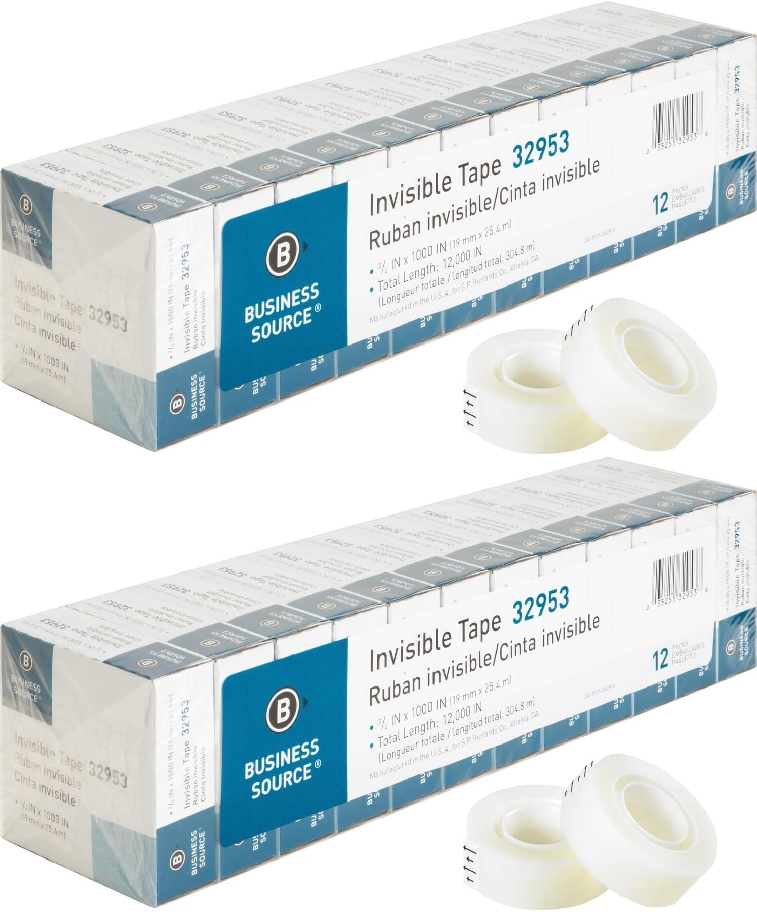 Business Source BSN32953 Premium Invisible Tape, Clear (12 per Pack, Pack of 2)