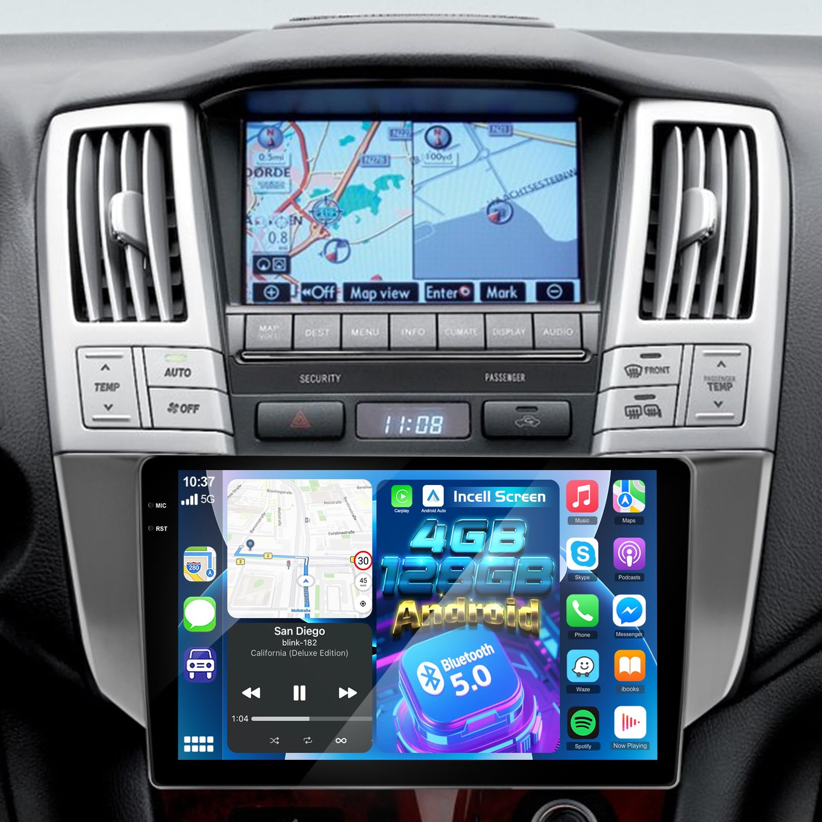 Photo 1 of [4+128G] Android Radio for Lexus RX300/RX330/RX350/RX400H 2004-2009: 9 inch Incell Touchscreen RX350 Stereo - Wireless Carplay & Android Auto, 5G/WiFi, GPS, EQ, BT 5.0, Custom Homepage + Backup Camera