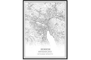 TANOKCRS Zurich Switzerland Map Wall Art Canvas Print Poster Artwork Unframed Modern Black and White Map Souvenir Gift Home Decor