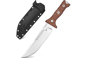 Eafengrow EF141 Fixed Blade Knife 1.7" Width AUS-10 Steel Blade Micarta Handle Full Tang Heavy Duty EDC Straight Knife for Field Adventure Camping Bushcraft（Brown