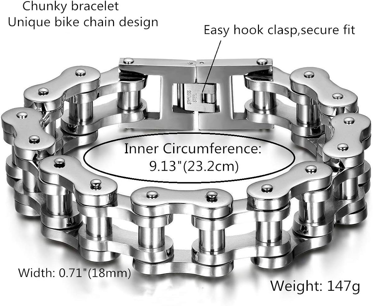 JewelryWe Men's Bike Chain Bracelet: Bold Chunky Stainless Steel Bicycle Link Wristband Biker Bracelets for Men - Image 5