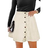HERBATOMIA Women’s Button Front Mini Skirt A-line Pleated Corduroy Skater Skirts for Women with Pocket
