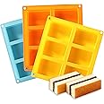 VITUER 3PCS Mini Loaf Pan, Silicone Mini Bread Loaf Baking Pans,6 Cavities Each Baking Mold for Cakes, Bread, Muffin, Dough, Easy to Pop Out, Dishwasher Safe (3 Colors)