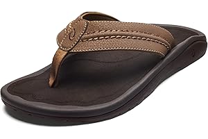 OLUKAI Hokua Men's Beach Sandals, Quick-Dry Flip-Flop Slides, Water Resistant & Wet Grip Rubber Soles, Compression Molded Footbed & Soft Comfort Fit