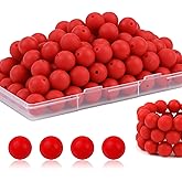 100Pcs 15mm Silicone Beads for Keychain Making Bulk for Pens and Round Silicone Focal Beads for Bracelet Making (Scarlet Red)